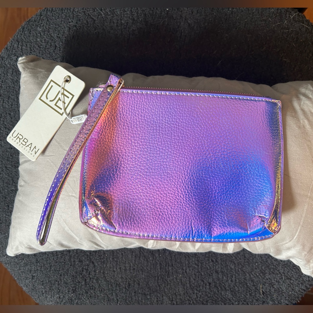 NWT Urban Expressions Iridescent Holographic Wristlet Clutch Cosmetic Bag